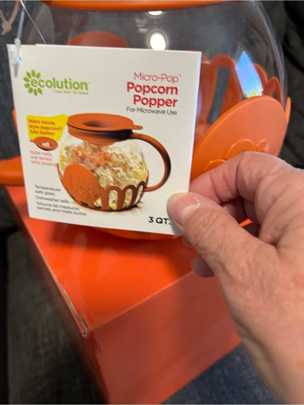 Orange Popcorn Serving Bowl with Handle - Popcorn Brand